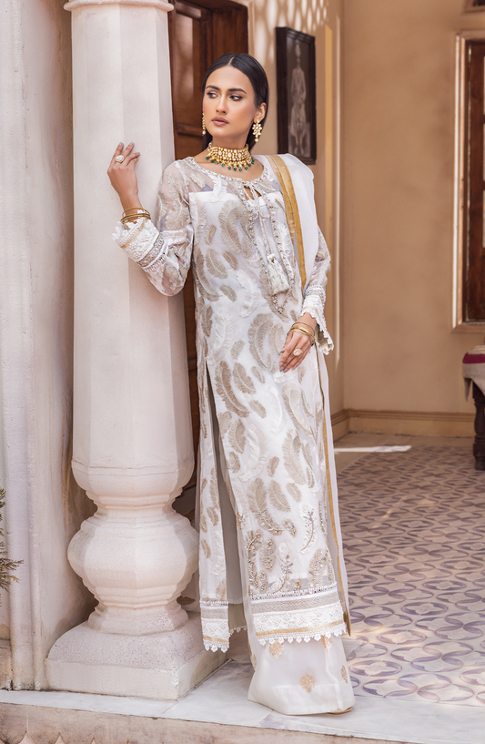 Utsav -WHITE FROST - Premium Chiffon Collection 2023 - Shahana Collection UK