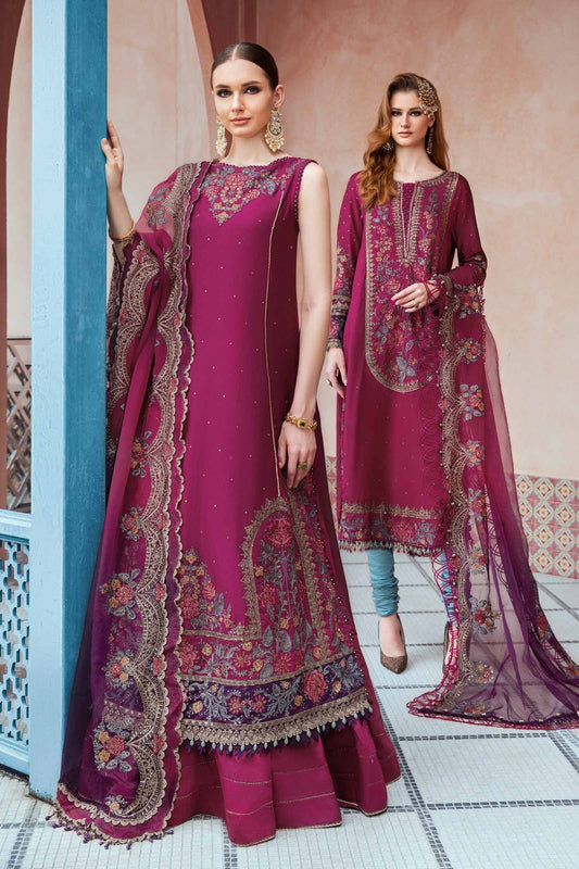 Buy Now, D#7 - Magenta - Maria. B Sateen 2023 - Wedding and Bridal Party Dresses -  Pakistani Festive wear - Maria. B in UK - Fall Collection'23