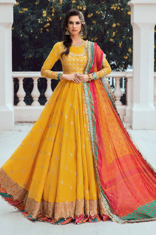 Buy Now, D#4 - YELLOW - Maria. B Sateen 2023 - Wedding and Bridal Party Dresses -  Pakistani Festive wear - Maria. B in UK - Fall Collection'23