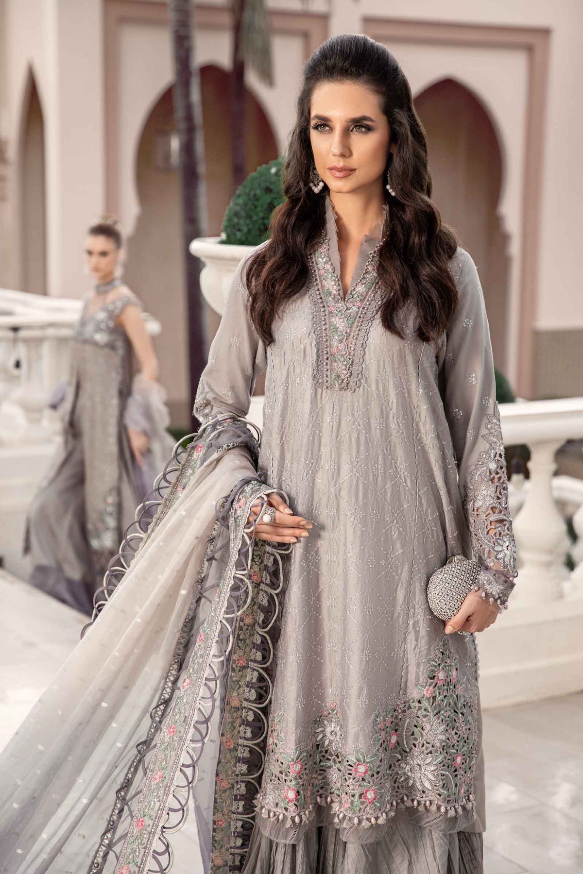 Buy Now, D#11 - Grey - Maria. B Sateen 2023 - Wedding and Bridal Party Dresses -  Pakistani Festive wear - Maria. B in UK - Fall Collection'23