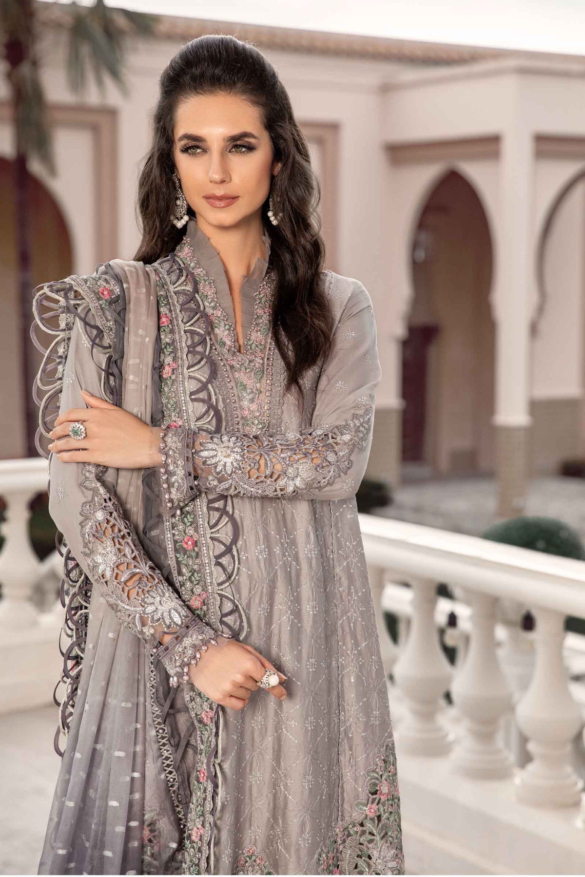 Buy Now, D#11 - Grey - Maria. B Sateen 2023 - Wedding and Bridal Party Dresses -  Pakistani Festive wear - Maria. B in UK - Fall Collection'23