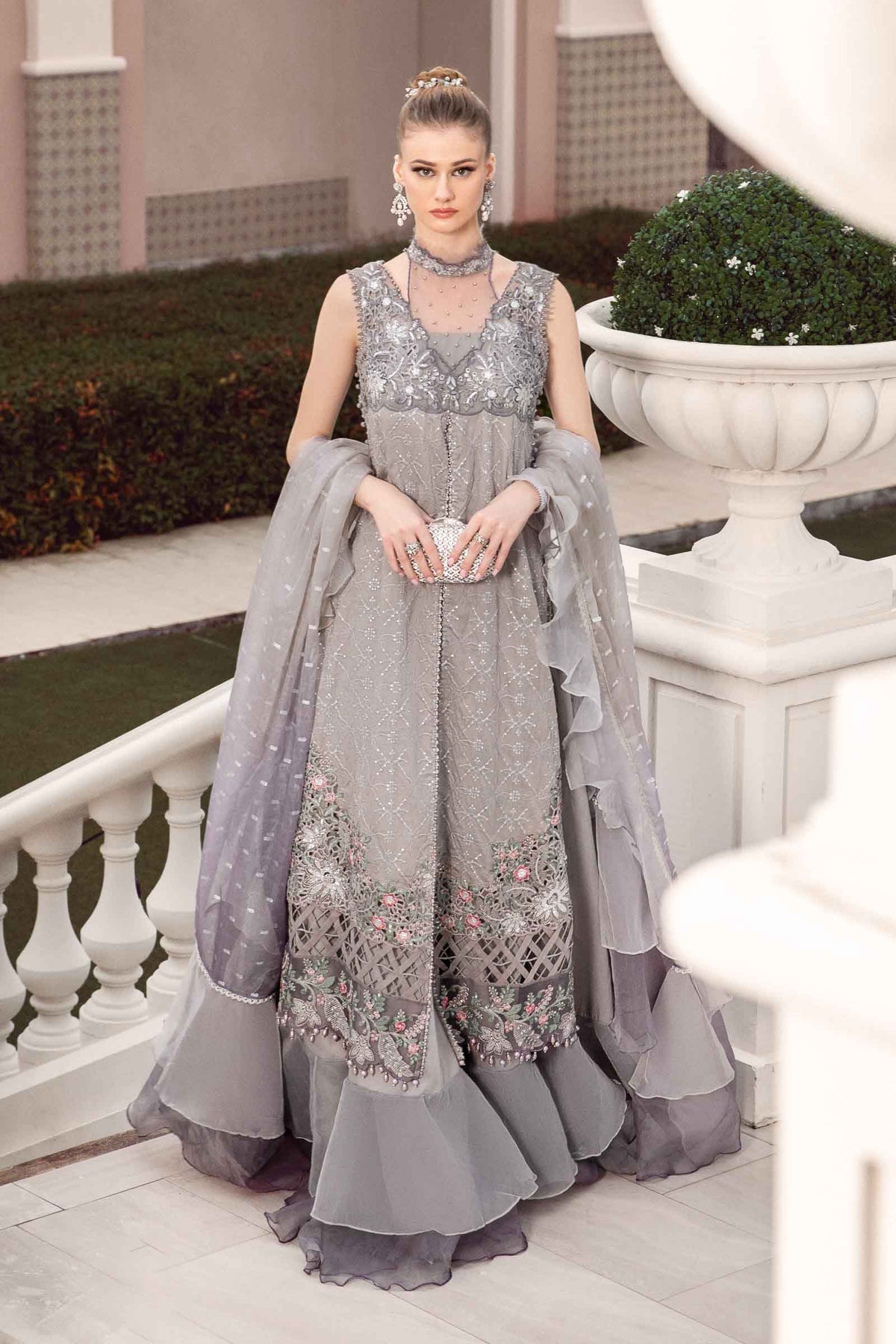 Buy Now, D#11 - Grey - Maria. B Sateen 2023 - Wedding and Bridal Party Dresses -  Pakistani Festive wear - Maria. B in UK - Fall Collection'23