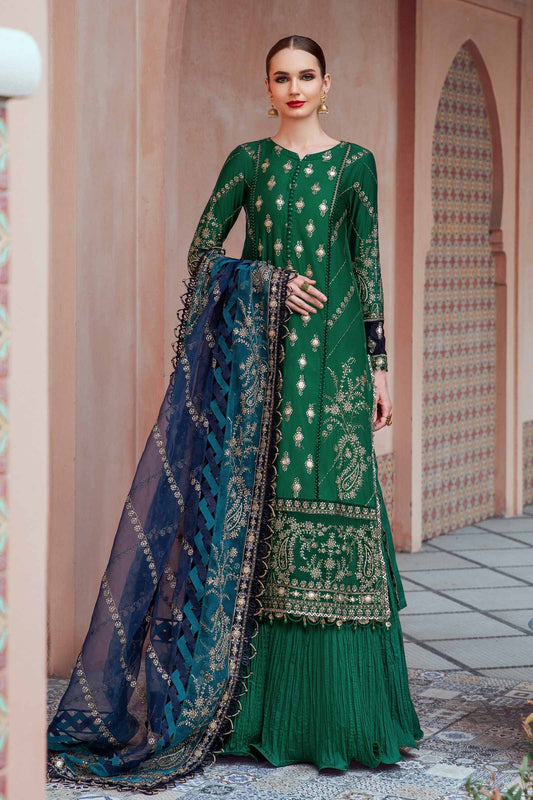 Buy Now, D#6 - Emerald Green- Maria. B Sateen 2023 - Wedding and Bridal Party Dresses -  Pakistani Festive wear - Maria. B in UK - Fall Collection'23