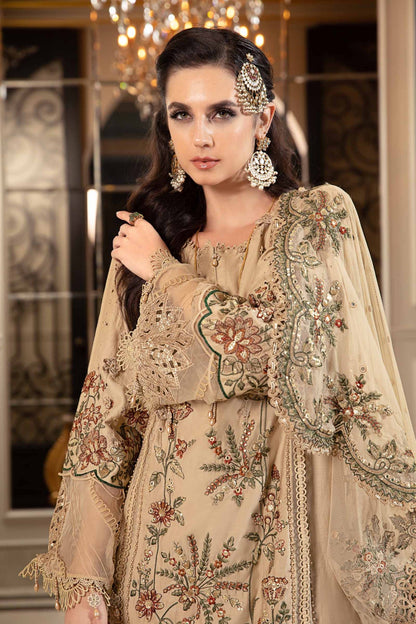 Buy Now, D#12 - Beige - Maria. B Sateen 2023 - Wedding and Bridal Party Dresses -  Pakistani Festive wear - Maria. B in UK - Fall Collection'23