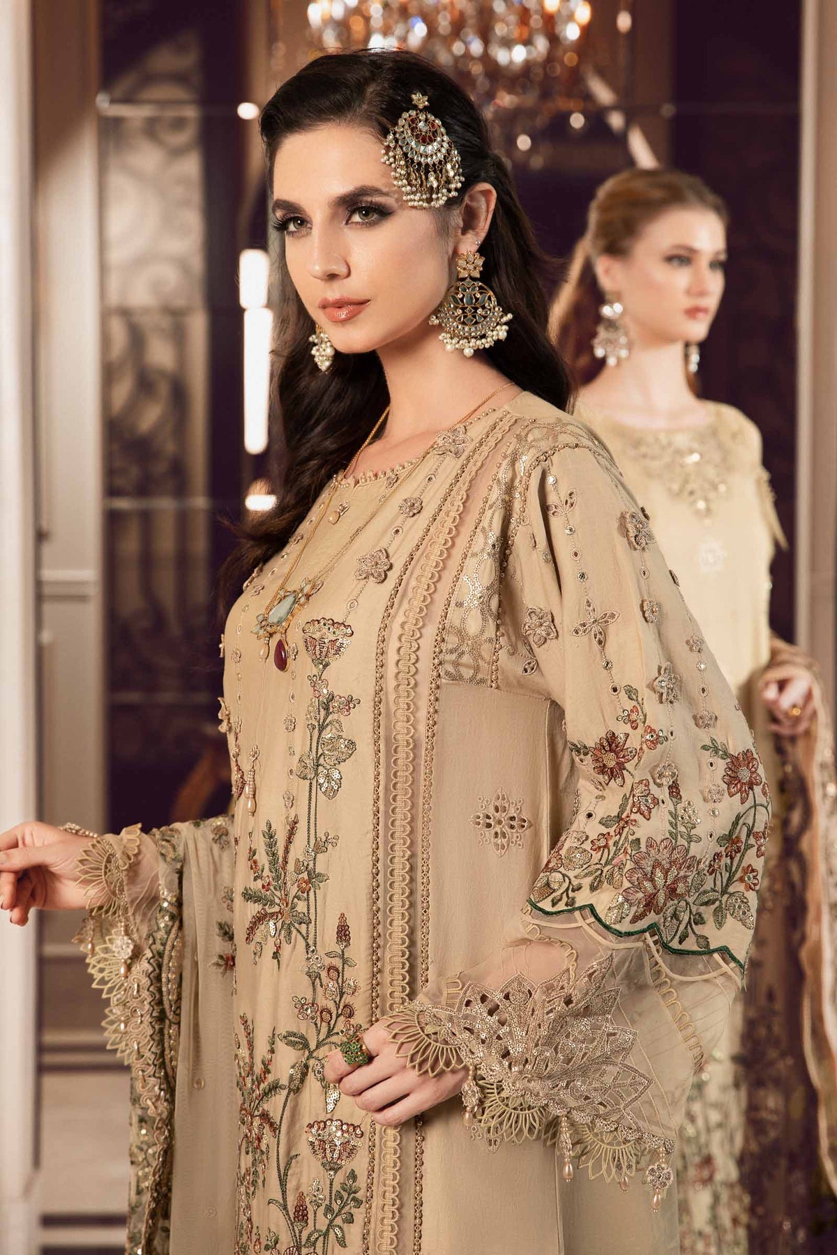 Buy Now, D#12 - Beige - Maria. B Sateen 2023 - Wedding and Bridal Party Dresses -  Pakistani Festive wear - Maria. B in UK - Fall Collection'23