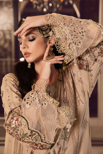 Buy Now, D#12 - Beige - Maria. B Sateen 2023 - Wedding and Bridal Party Dresses -  Pakistani Festive wear - Maria. B in UK - Fall Collection'23