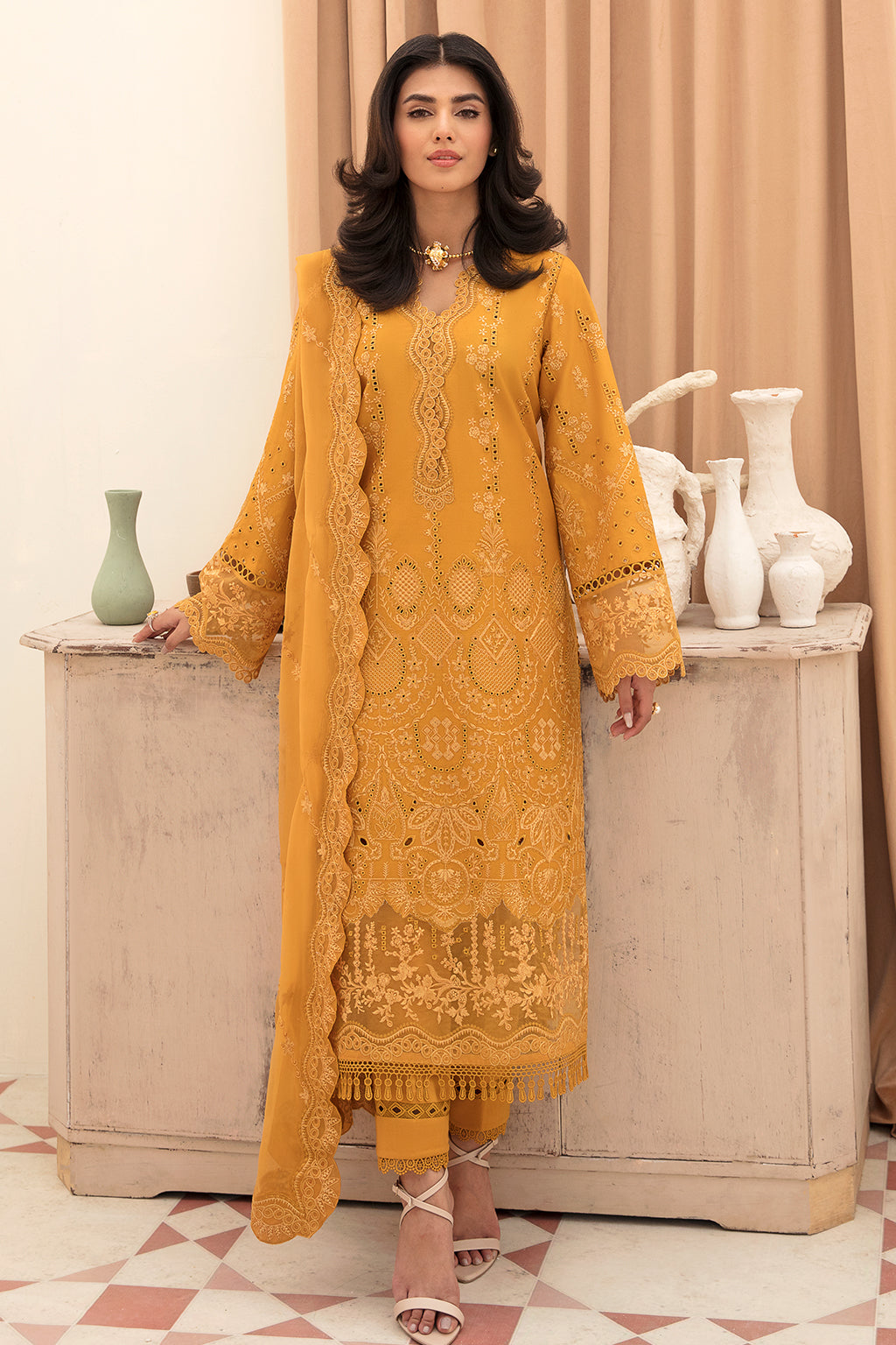 Shop Now, GOLDEN ROD - Festive Chikankari Collection 2023 - Afrozeh - Shahana Collection UK - Wedding and Bridal Party Dresses - Edi Festive 2023