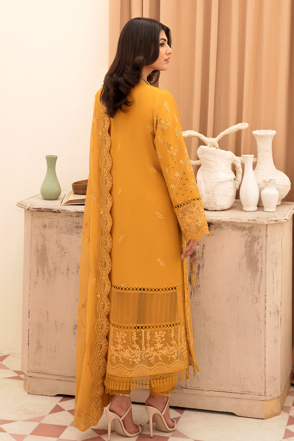 Shop Now, GOLDEN ROD - Festive Chikankari Collection 2023 - Afrozeh - Shahana Collection UK - Wedding and Bridal Party Dresses - Edi Festive 2023