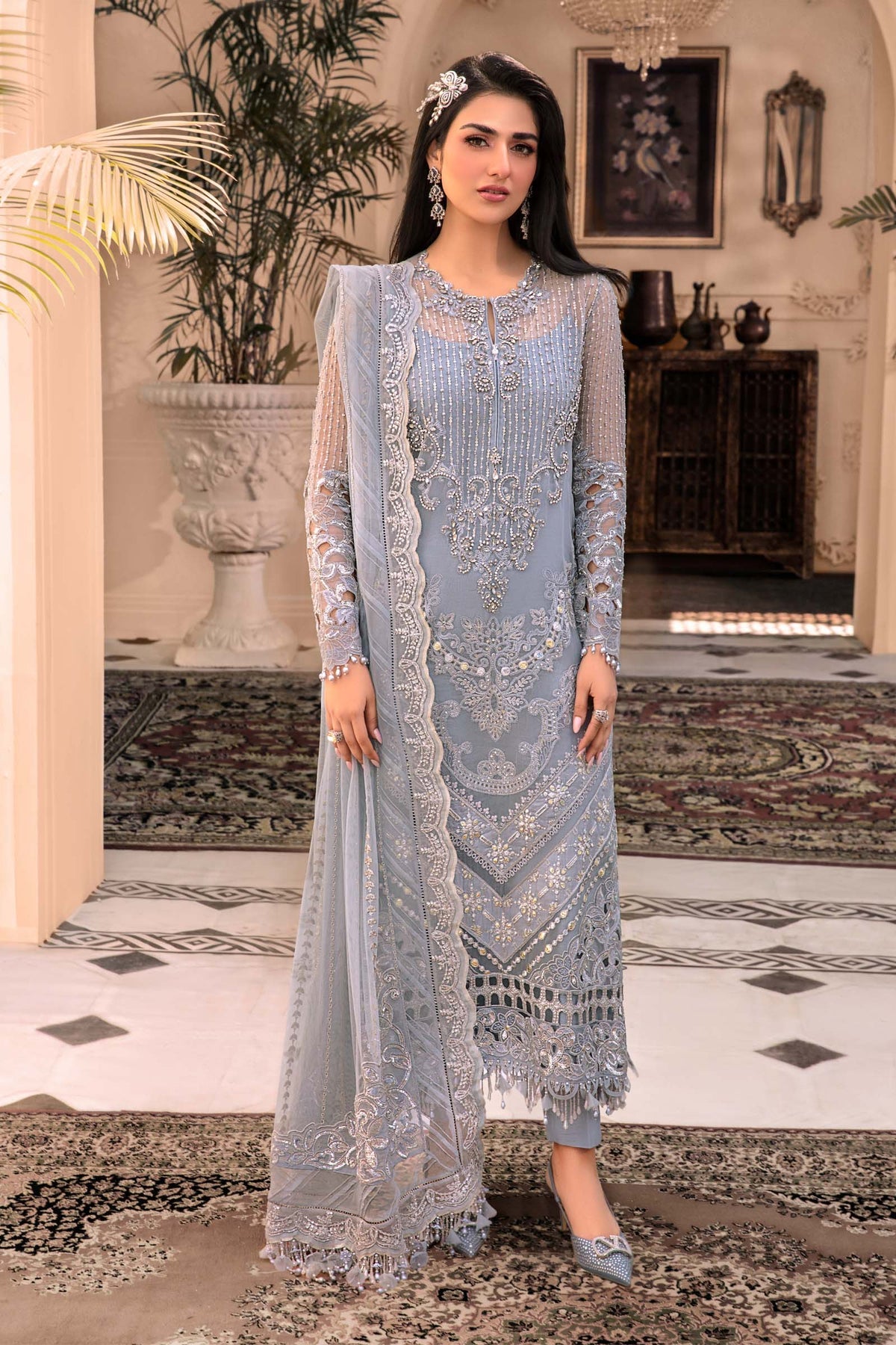 Ice Blue BD-2603 - Maria.B - Mbroidered Chiffon Collection 2023 - Shahana Collection UK - Maria.B in UK 