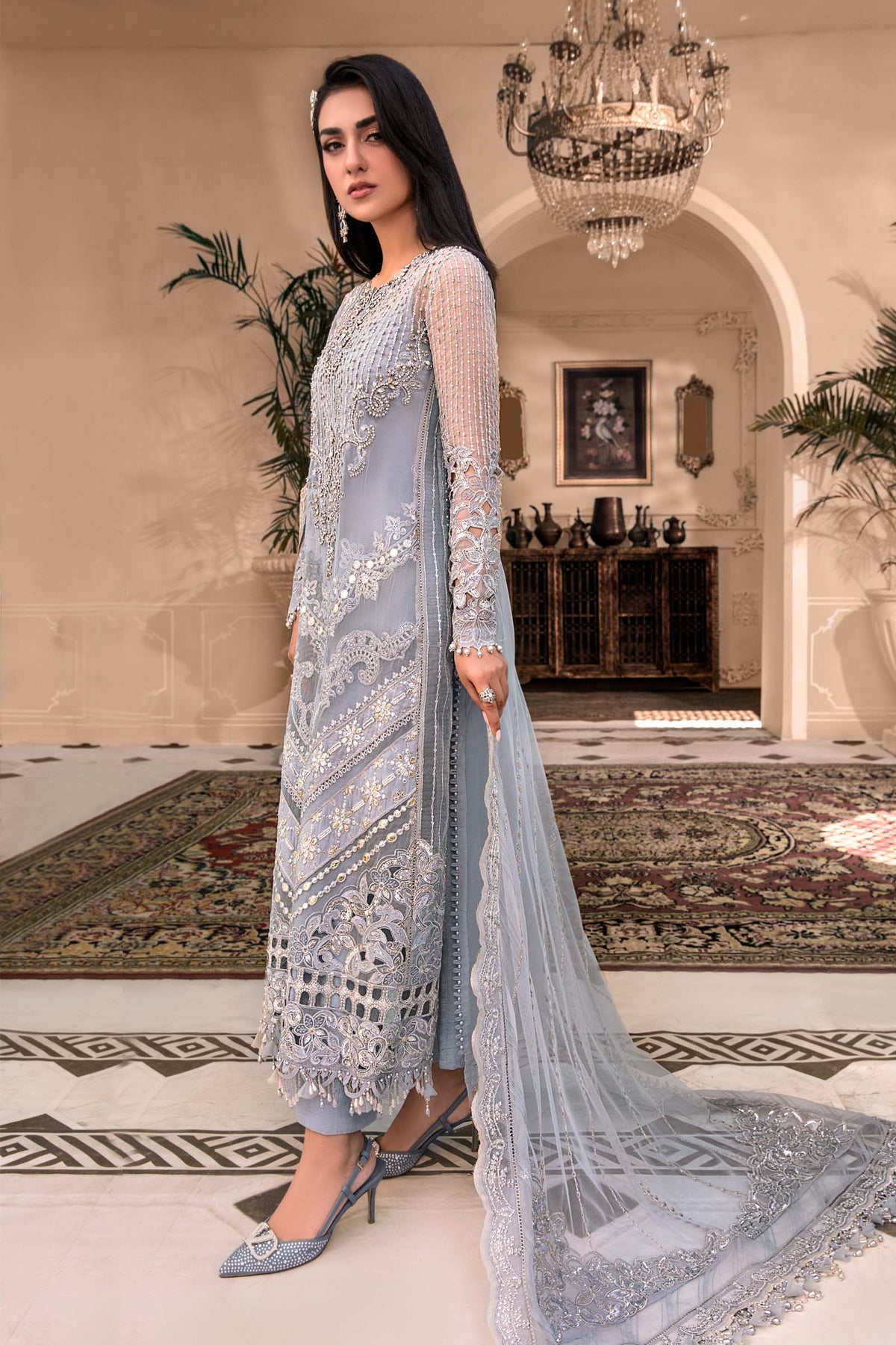 Ice Blue BD-2603 - Maria.B - Mbroidered Chiffon Collection 2023 - Shahana Collection UK - Maria.B in UK 