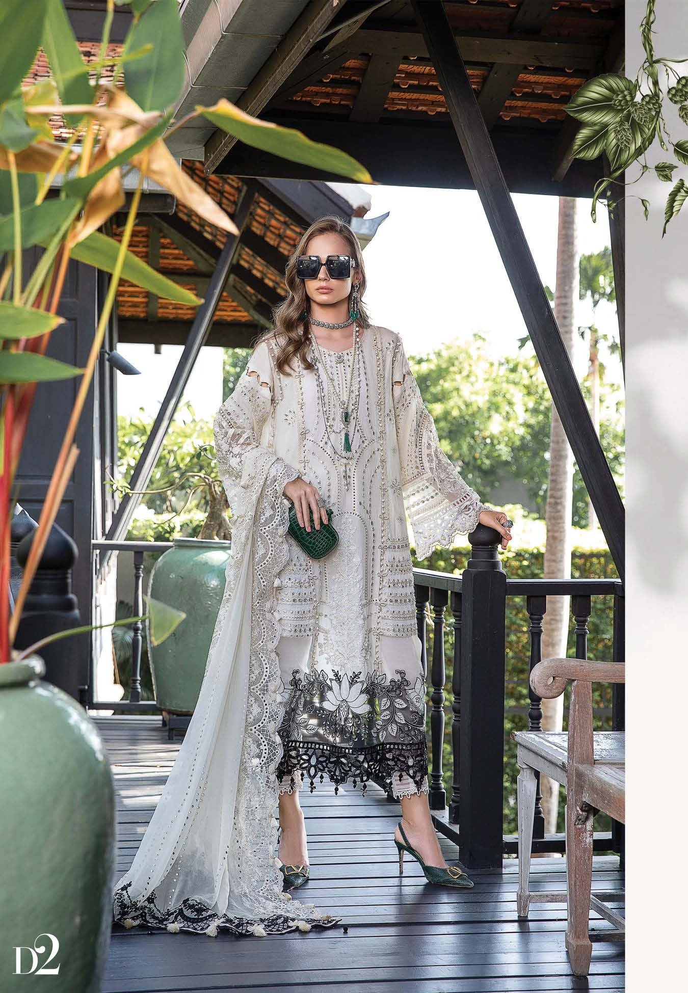 Magnificent Alabaster - Maria. B Luxury Lawn Eid 2023 - Pakistani Designer Lawn - Wedding bridal and party dresses - Shahana Collection UK - Maria B in UK 