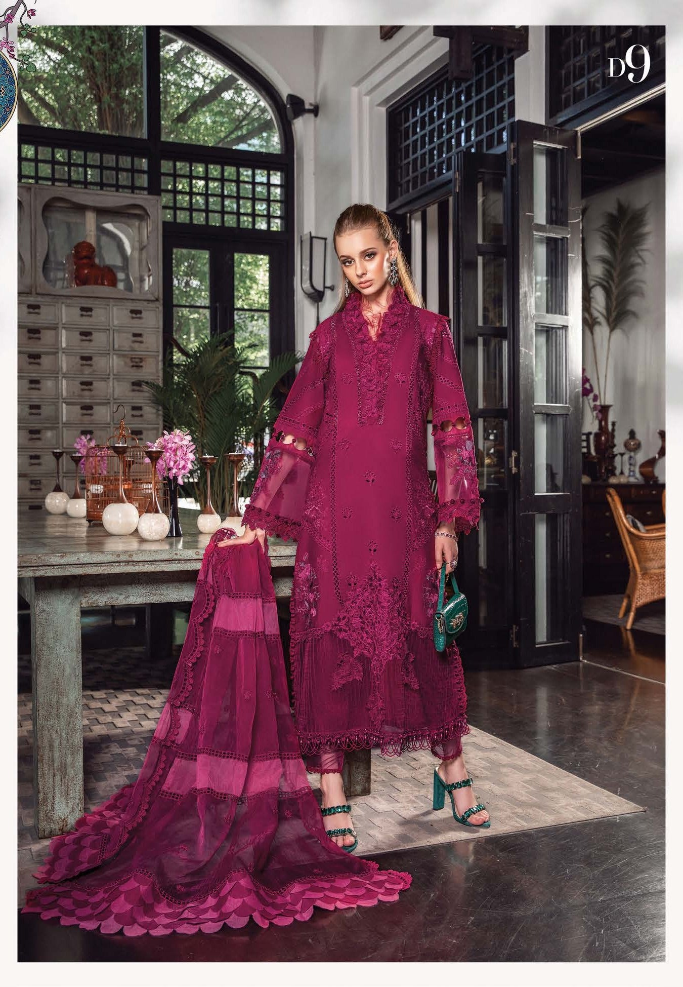 Scenic Scarlet- Maria. B Luxury Lawn Eid 2023 - Pakistani Designer Lawn - Wedding bridal and party dresses - Shahana Collection UK - Maria B in UK 