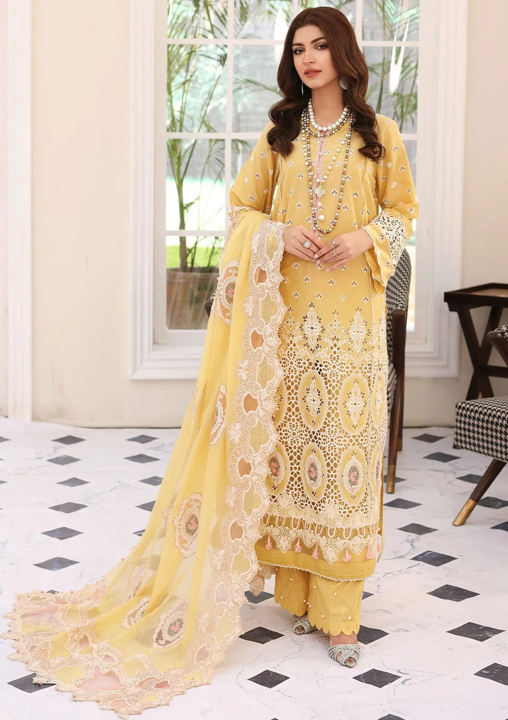 ELC- 03 A - Daffodil - Elaf Festive Chikankari 2023 - Shahana Collection UK - Eid 2023 - Elaf in UK 