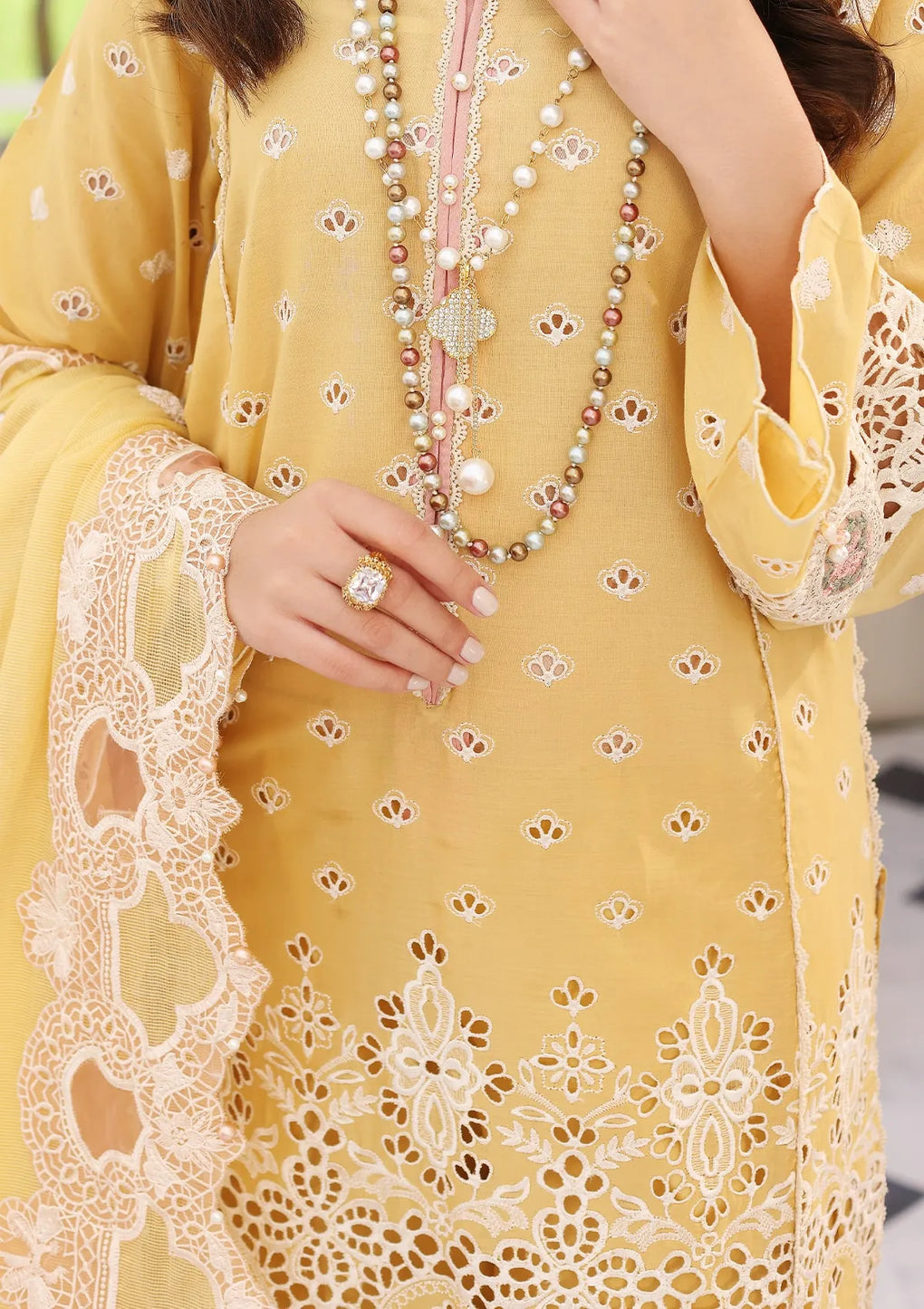 ELC- 03 A - Daffodil - Elaf Festive Chikankari 2023 - Shahana Collection UK - Eid 2023 - Elaf in UK 