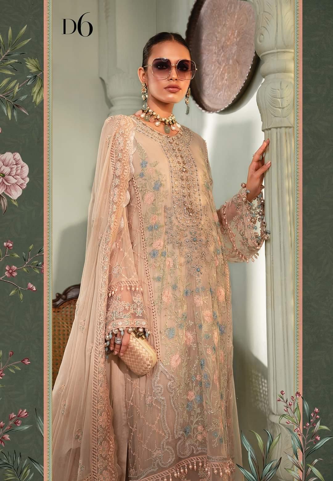 Maria.B Chiffons Collection'22- Design #6- Nude Pink - Maria.B Chiffons Collection'22- Design #6- Nude Pink - Shahana Collection